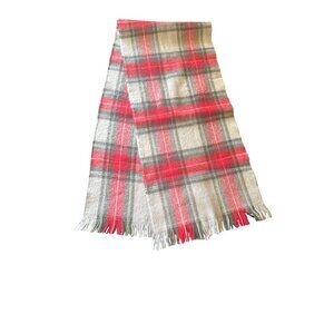 Red & Gray Plaid‎ Scarf With Fringe Edges Wool Blend Classic Preppy Academia